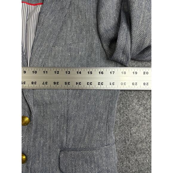 J. Crew Dalton Blazer Italian Linen Navy White Herring Bone Brass buttons Sz 2 - Picture 13 of 14